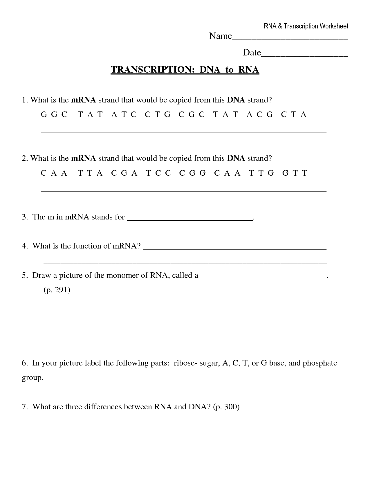 Transcription Worksheet : Biological Science Picture Directory Pertaining To Dna And Rna Worksheet
