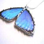 Two Wing Blue Morpho Butterfly Necklace , 7 Blue Morpho Butterfly Necklace In Butterfly Category